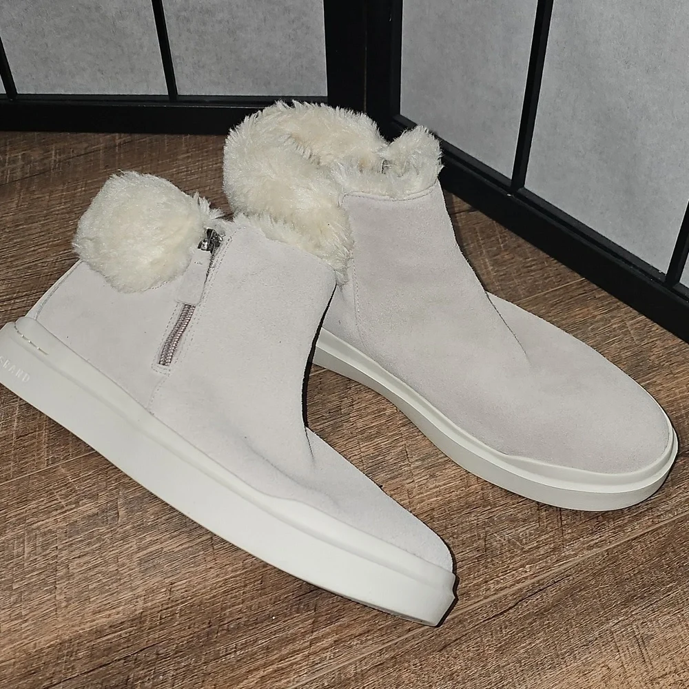 Cole Haan Off-White Fur-Lined Grandseries Waterproof Zippered Boots Size 11